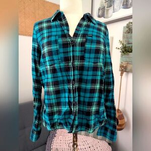 Hurley Teal and Black Plaid Shirt